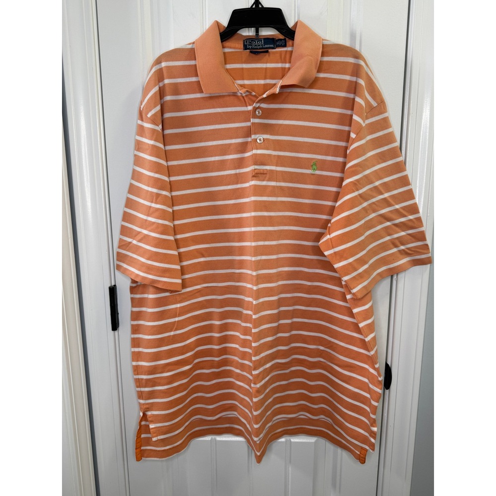 Polo‎ Ralph Lauren Mens Polo Shirt Orange Striped Heritage Americana Golf XL